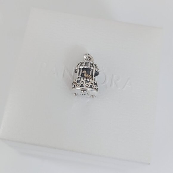 Pandora Song Bird Birdcage Charm Sterling Silver and 14K Gold  with box - Picture 5 of 6
